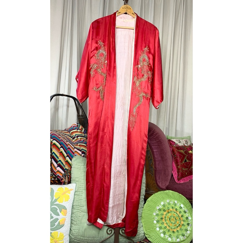 Red Silk Dragon Embroidered Kimono - Picture 10 of 11
